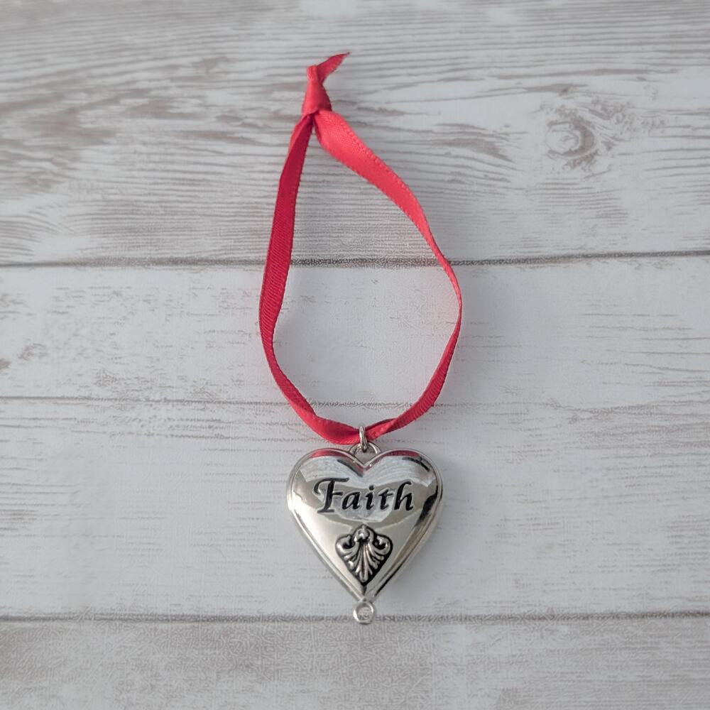 Silver Tone Faith Charm/Pendant on Red Ribbon - Galatians 2:20